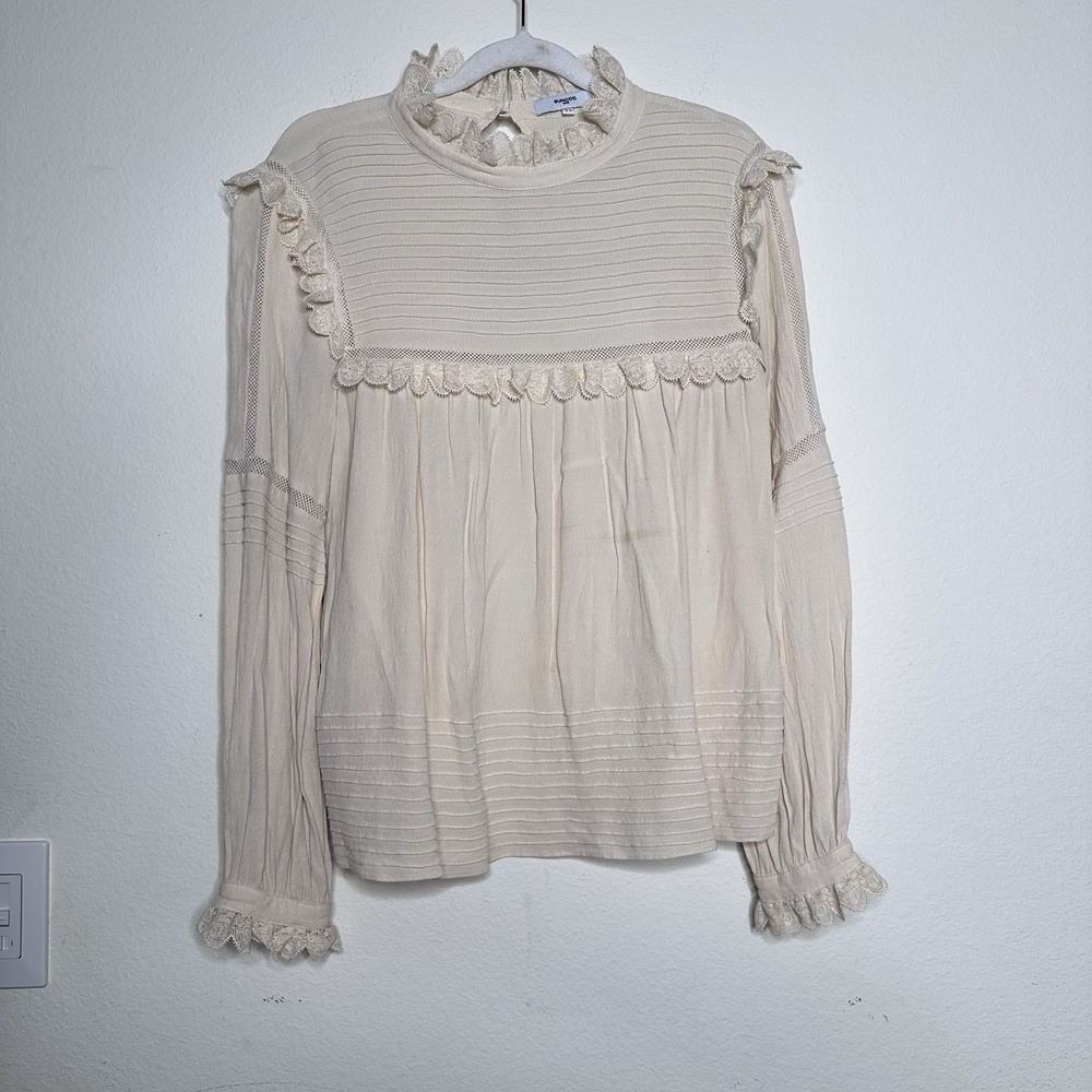 Suncoo Paris Women's Blouse Leila T1 Small White Lace Ruffle CottageCore Prairie